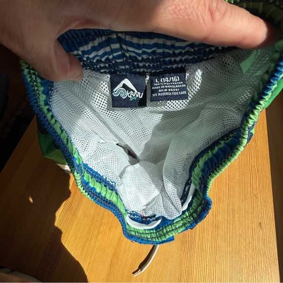 Kavu Surf L Boys green blue white stripe preppy swim Bermuda shorts trunks - Picture 4 of 7